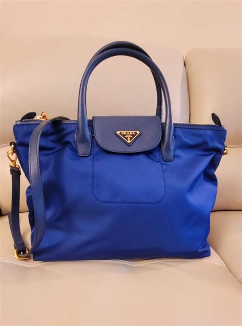 prada bn2541 tessuto & saffiano tote|Blue Tessuto Nylon and Saffiano Leather Tote Bag BN2541.